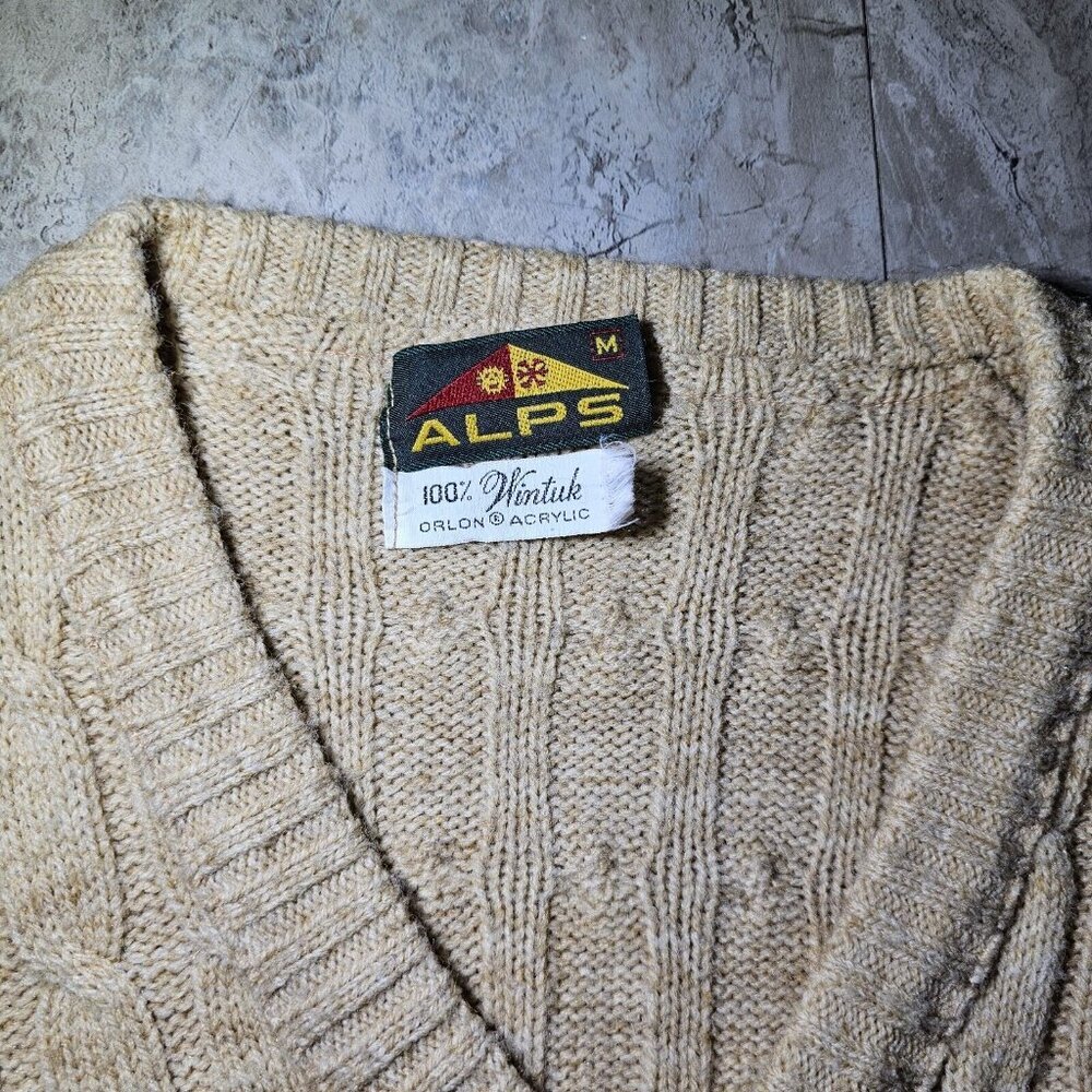 Vintage Alps Wintuk Orlon Sweater Womens Medium Pullover V Neck Beige Tan Brown - Picture 3 of 7
